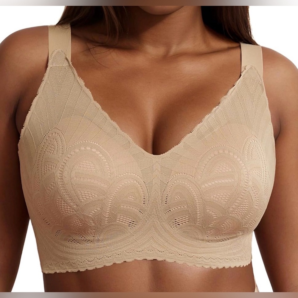 Xcutting Lace T-Shirt Bras Women Wirefree Full Coverage Everyday Padded Bra 4X